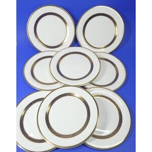 Royal Doulton Harlow - 8 Salad Luncheon Plates 8" Blue Gold